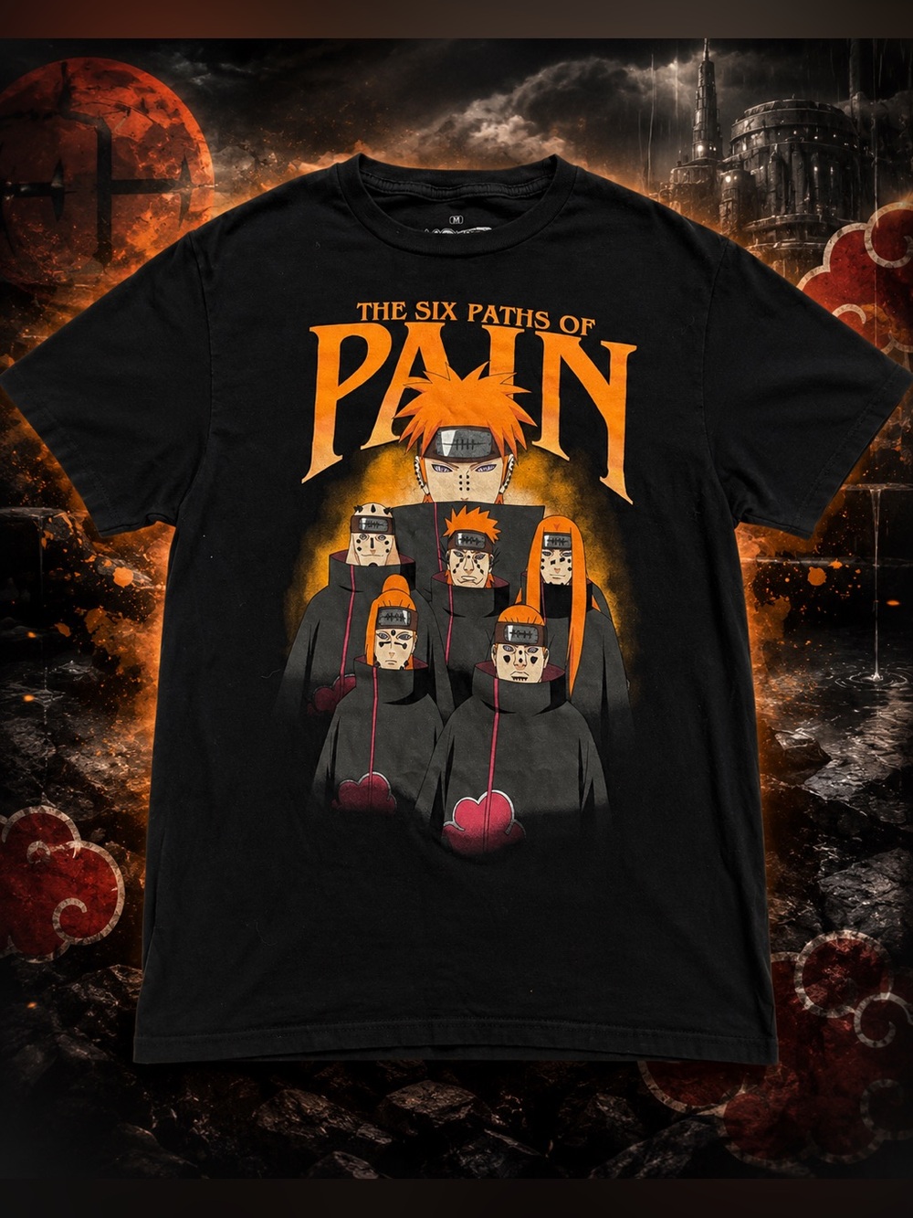 Naruto Shippuden Six Paths of Pain Graphic Tee Black Anime Shirt Medium